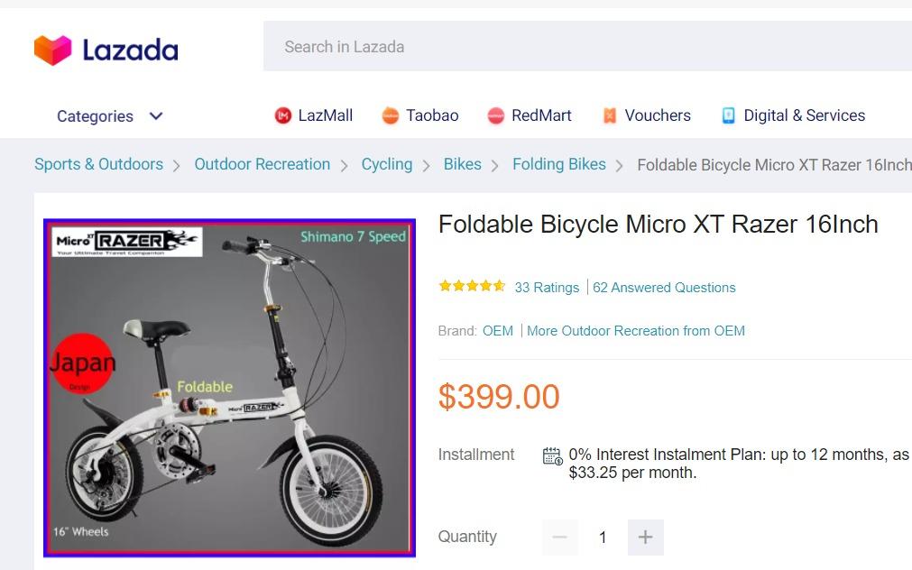 Stylish Micro XT Razer Foldable Bicycle, Versatile Black Foldie, 7 ...