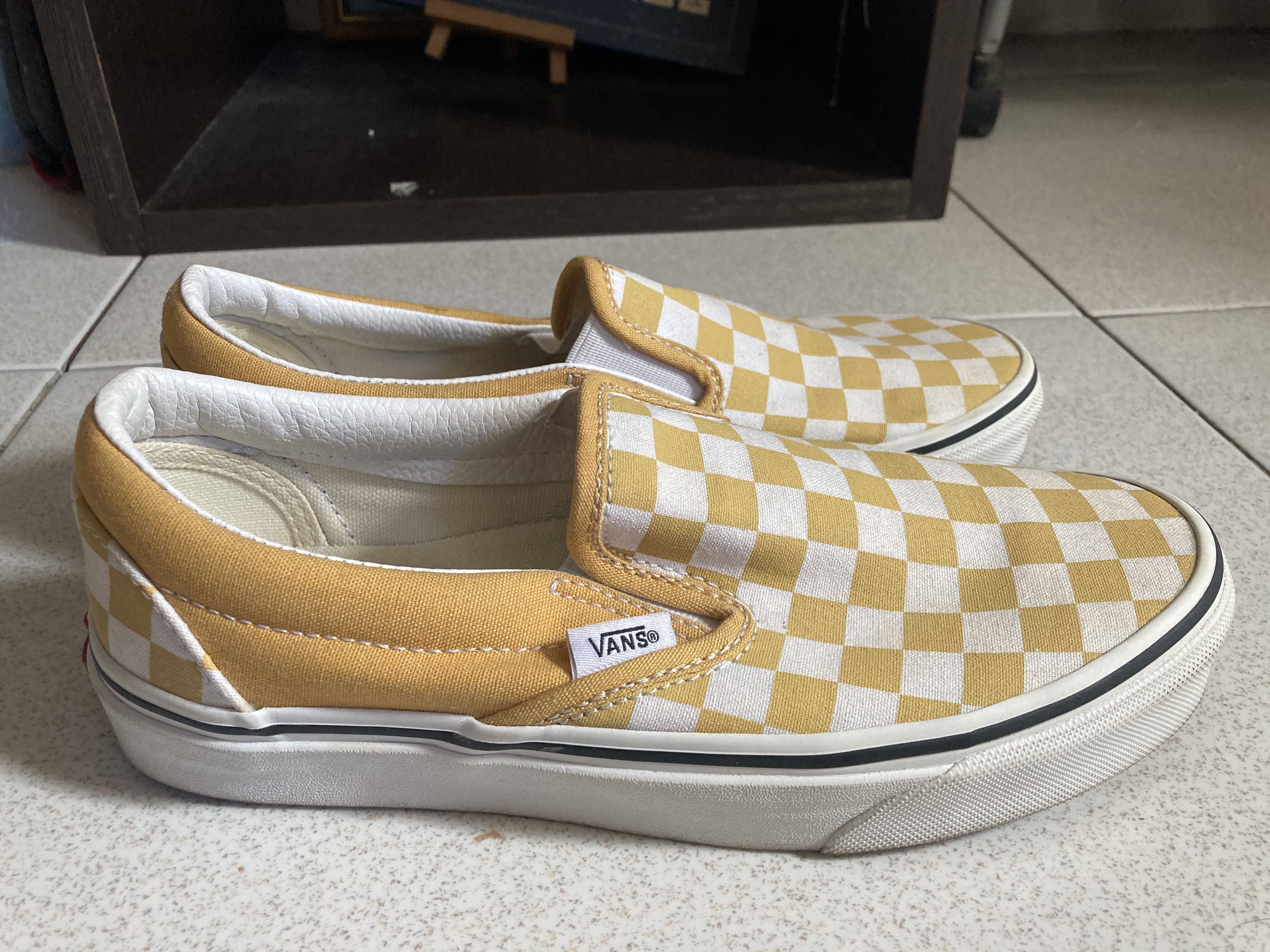 Yellow check vans slip on shop