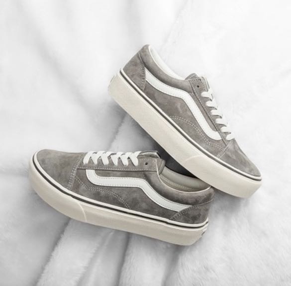 Vans Old Skool Platform 厚底鞋- 霧灰色配麂皮波鞋日本韓國款, 女裝 