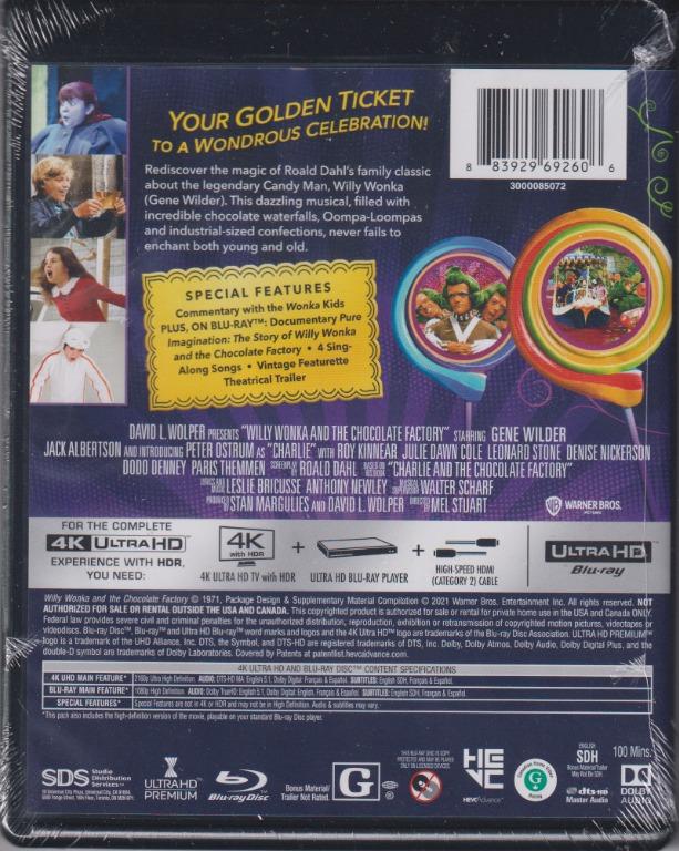 Willy Wonka & the Chocolate Factory 4K (no slipcover) Blu ray / Bluray