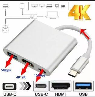 [with Freebie] Type C USB 3.1 to USB-C 4K HDMI USB 3.0 Adapter 3 in 1 Hub for Universal Type C Macbook Pro Air