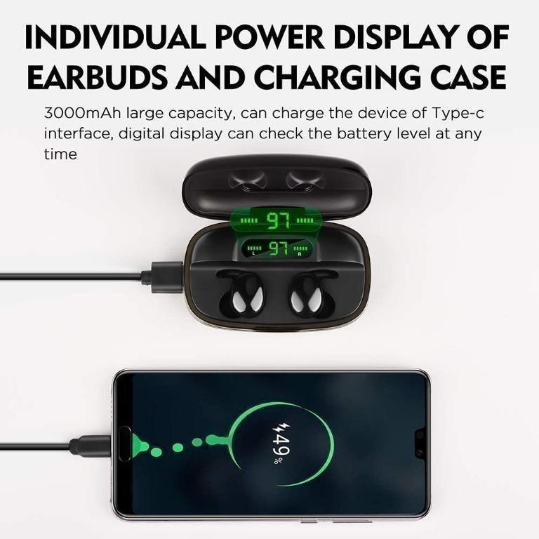 X7109 Bluetooth Wireless Headphones Moosen TWS Stereo Sound CVC8.0 135 Hours Playtime LED Display Wireless Earphones with 3000mAh Charging Case One Step Pairing IPX7 Waterproof Earbuds for iOS Android...