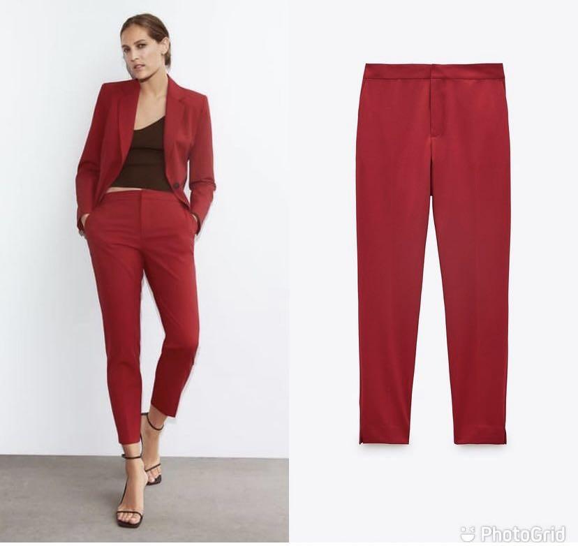 Women's Front Stitch Detail Wide Leg Red Trousers - BEREN-as247.edu.vn
