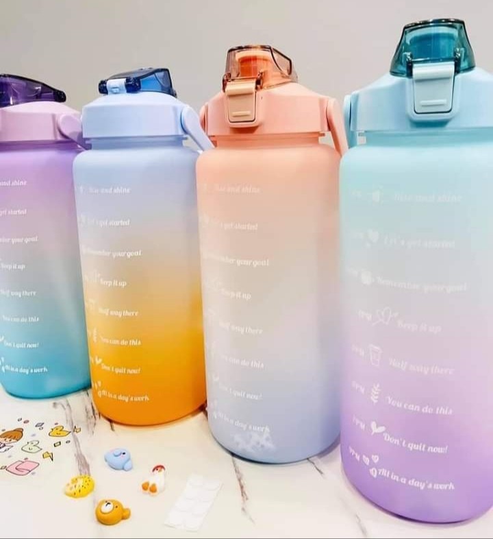 2 Liter Water Bottle with Straw Motivational Drinking Water Jug Sport