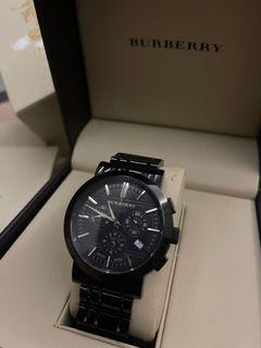 Burberry 真品 二手 三眼 黑色陶瓷腕錶 男錶