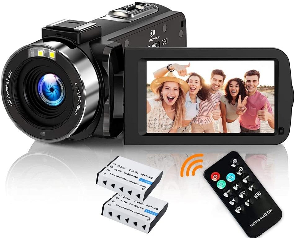 Video Camera Camcorder,2.7K Full HD 30FPS 42MP 18X Zoom Vlogging Camera for YouTube Digital Camera 3.0 Inch Flip Screen Recording Camera with Remote Control and Two Batteries 