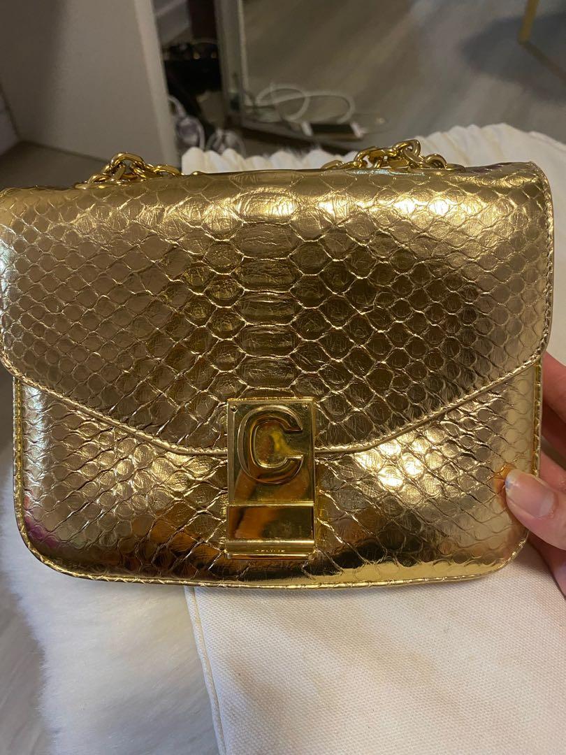 Celine C gold python skin shoulder bag