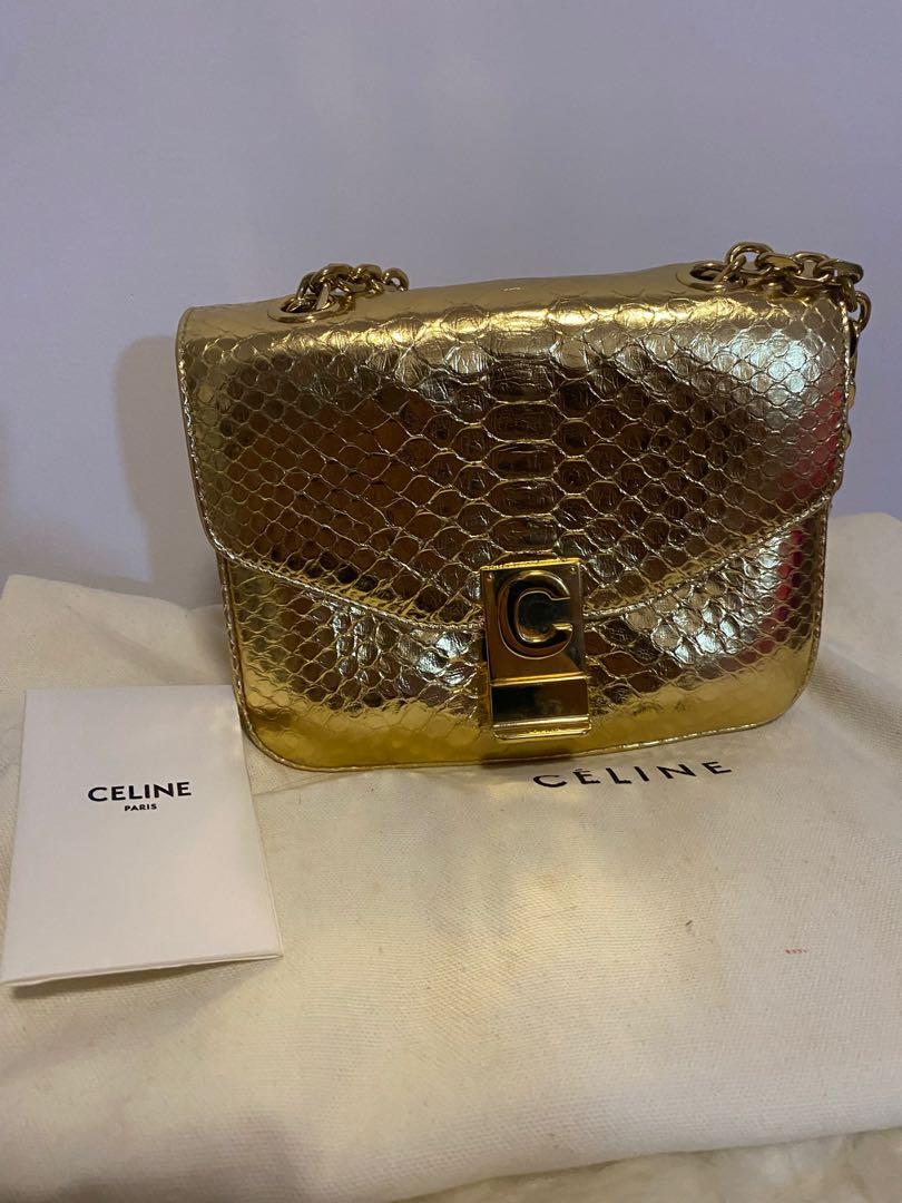 Celine C gold python skin shoulder bag