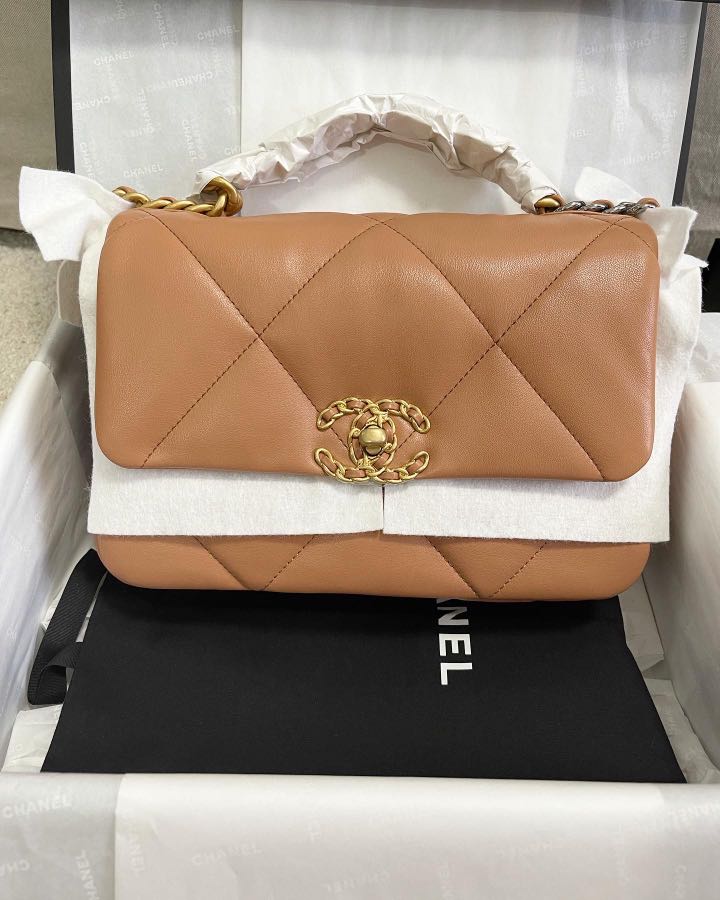 Chanel 19 Caramel Small 21k Collection, Luxury, Bags & Wallets on