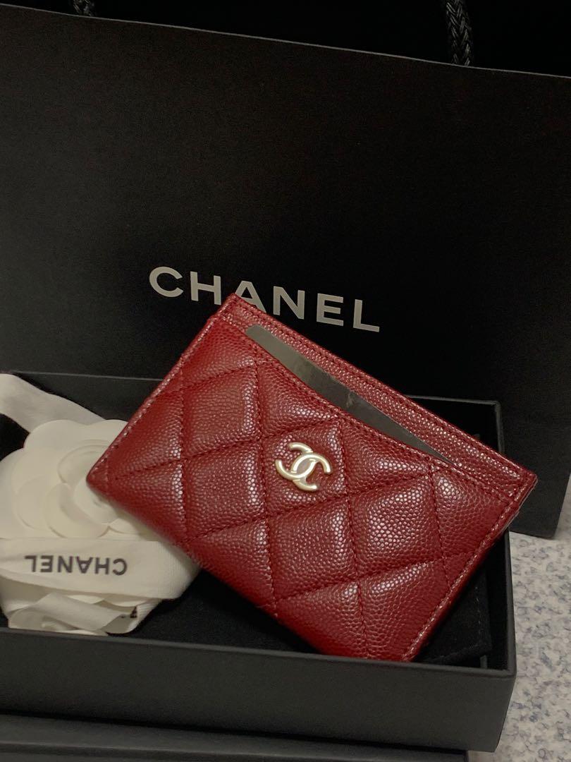 Chanel classic flat cardholder caviar burgundy, Men's Fashion, Watches &  Accessories, Wallets & Card Holders on Carousell