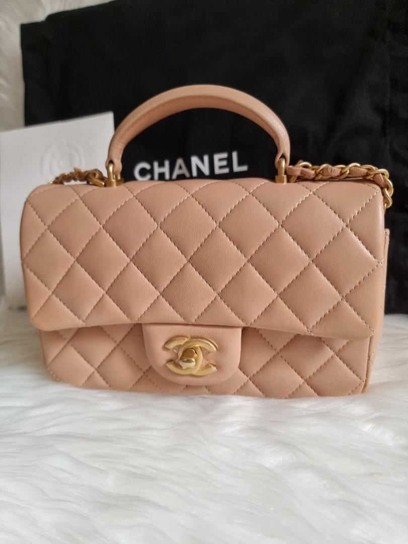 Chanel Mini Rectangular Flap with Top Handle Beige and Caramel