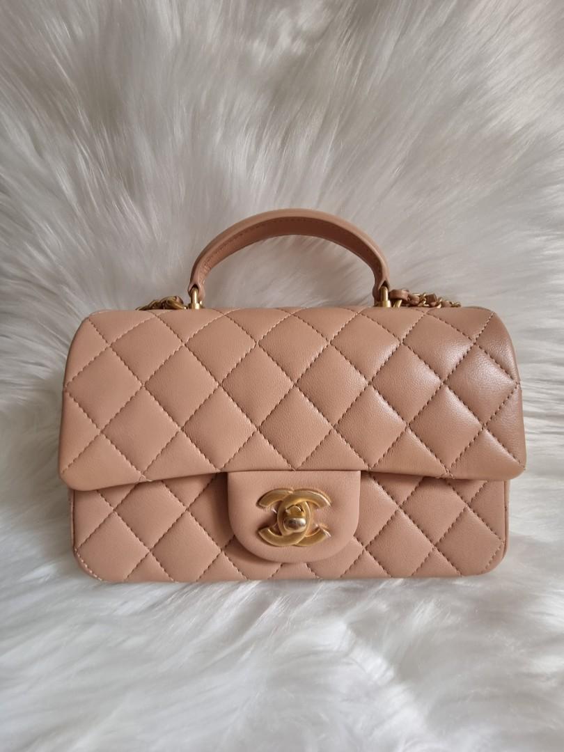 YEAR END SALE! Chanel mini rectangle top handle cf 21A beige claire caramel  peach blush aged gold hardware, Women's Fashion, Bags & Wallets, Cross-body  Bags on Carousell