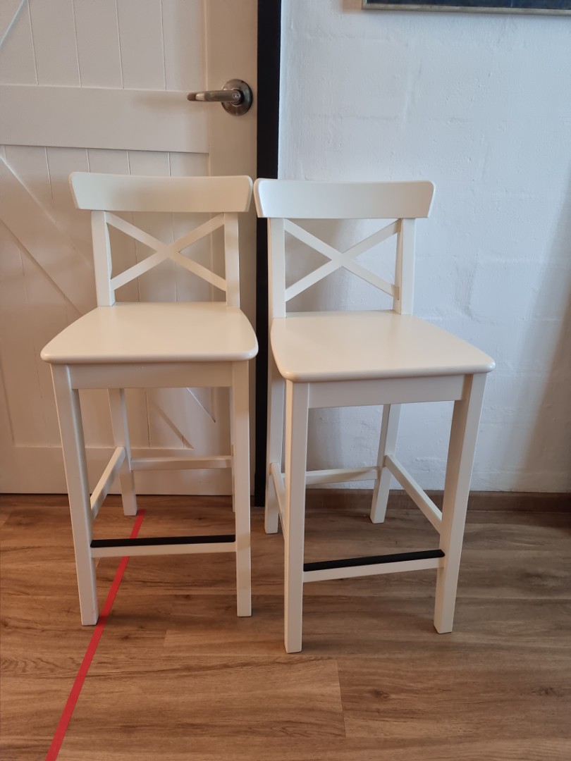 Ikea INGOLF 2 bar stools 63cm white, Furniture & Home Living, Furniture