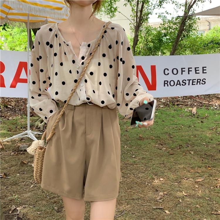 Beige polka dot top online