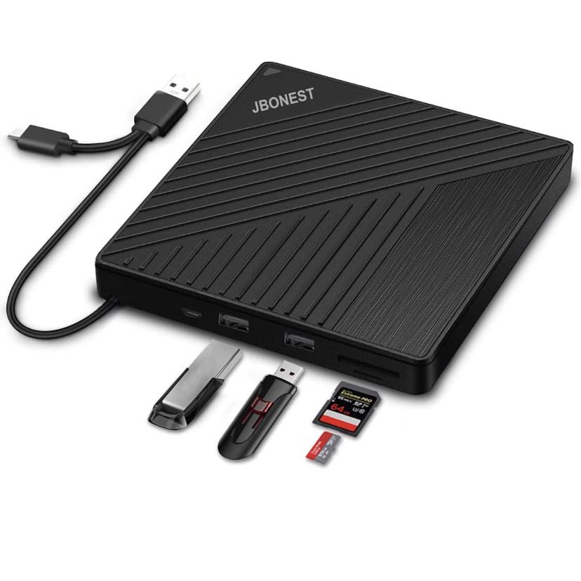 JBONEST External DVD CD Drive, Rewriter Burner with 2 USB, Computers ...