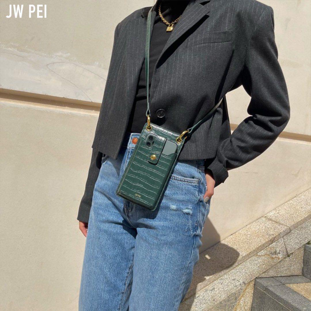 JW PEI Quinn Phone Bag Dark Green Croc Women s Fashion Bags Wallets Wallets Card Holders on Carousell