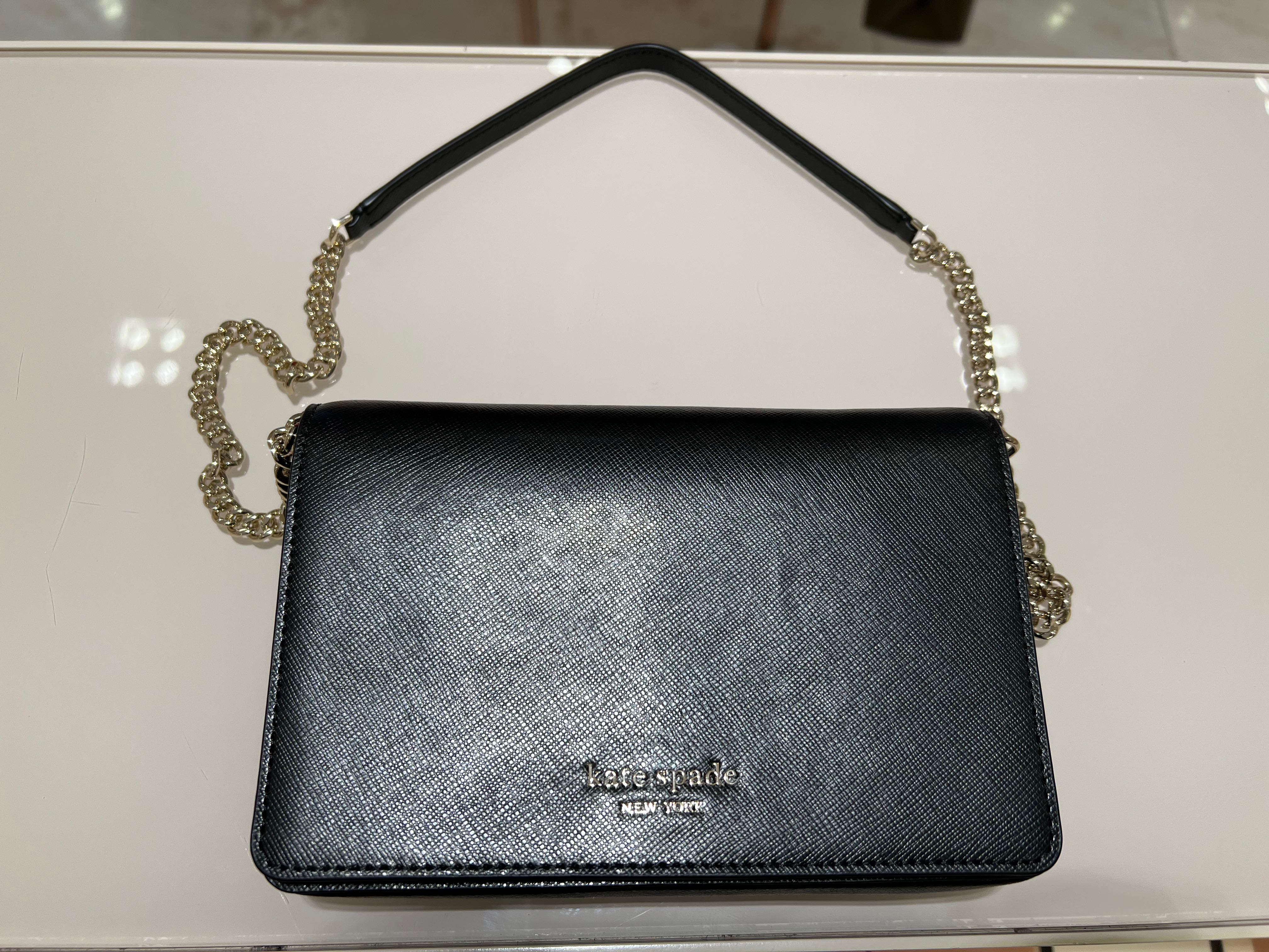 Kate Spade New York Spencer Flap Chain Wallet Black, Wallet On A Chain