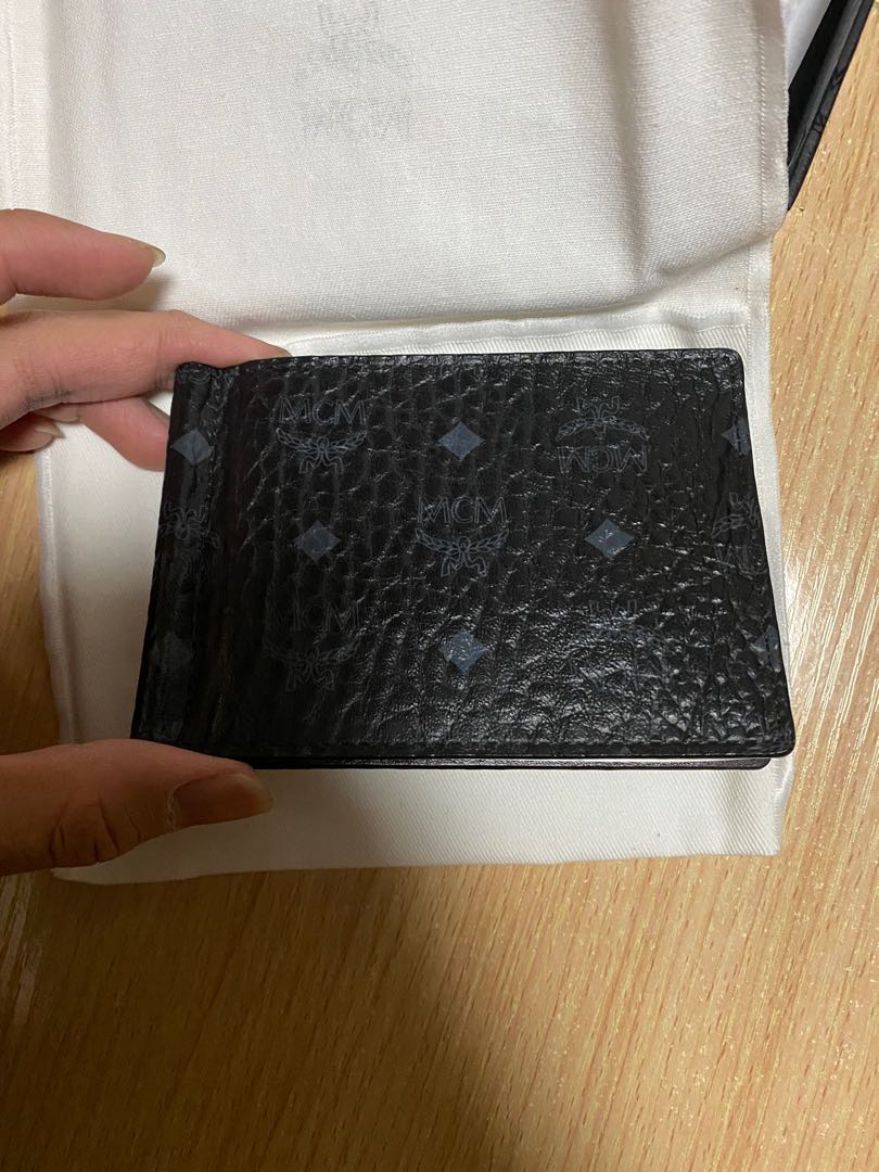 Mcm (Black Money Clip Wallet in Tivitat Leather)