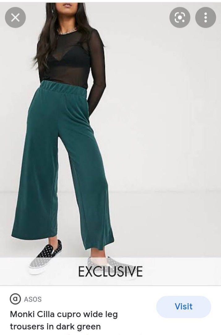 MONKI Wide Leg Trouser- Dark Green 