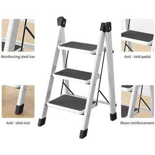 Off white Mini 3 Steps Stool Portable Sturdy Non-Slip Lightweight Foldable Ladder for Home Kitchen