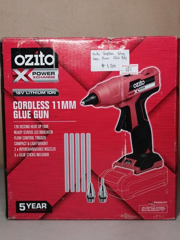 OZITO CORDLESS GLUE GUN – SKIN ONLY (Category: Construction Tools & Equipment) located in San Pedro. Submitted by aussiesurplus (Listing ID 1129317516, Image 3). Description: OZITO CORDLESS GLUE GUN – SKIN ONLY Price: 1,500 Specs: Input- 18V Pre-Heating Time- 120s Max. Heating Temperature- 170°C Glue Stick Size- Ø11mm Weight- 0.4kg.