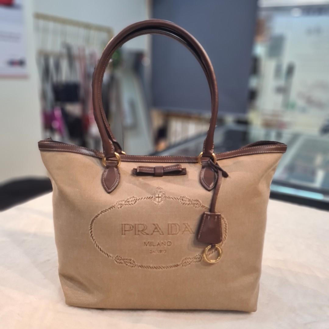 Prada Tote Canapa Canvas Logo, Luxury, Bags & Wallets on Carousell