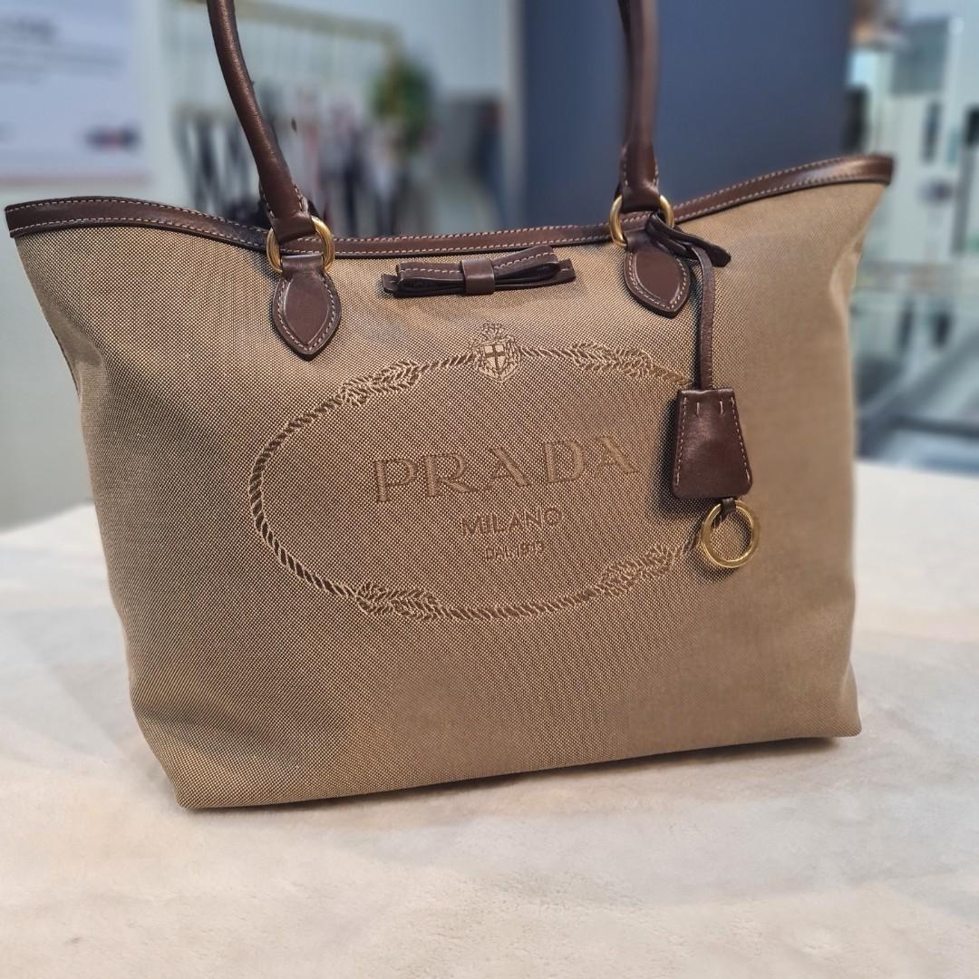 Prada Beige/Brown Canapa Canvas and Leather Tote Prada | The Luxury Closet