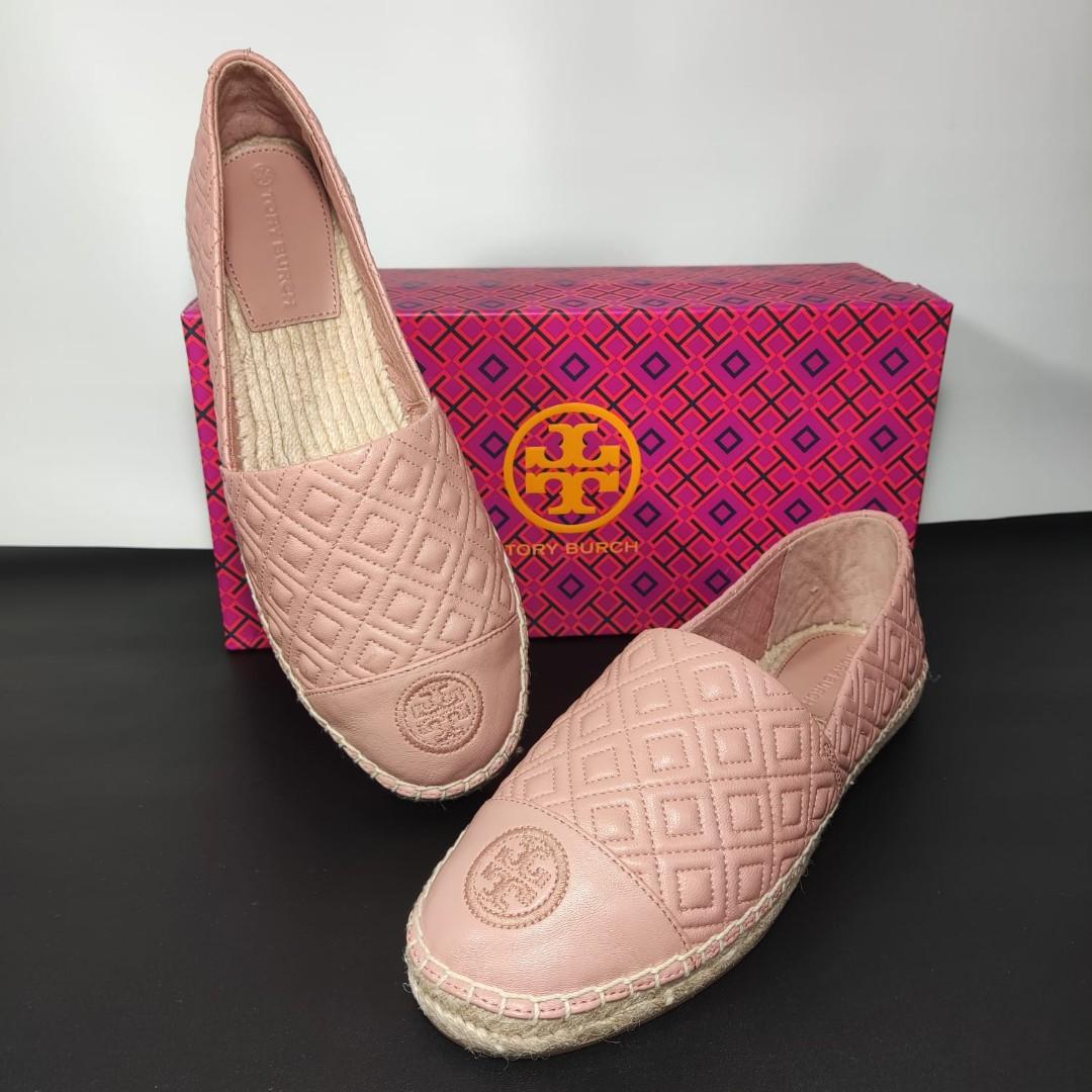 Ready Supp, New, Tory Burch Fleming Espadrille Quilted Leather Pink Moon,  sz 9, with box, •Nett, •Exclude ongkir