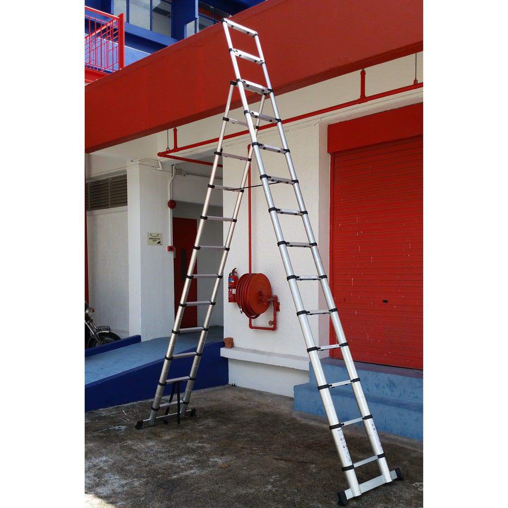 (Rent) Telescopic Ladder 3.5m+4.1m 12+2 steps A Frame, Furniture & Home