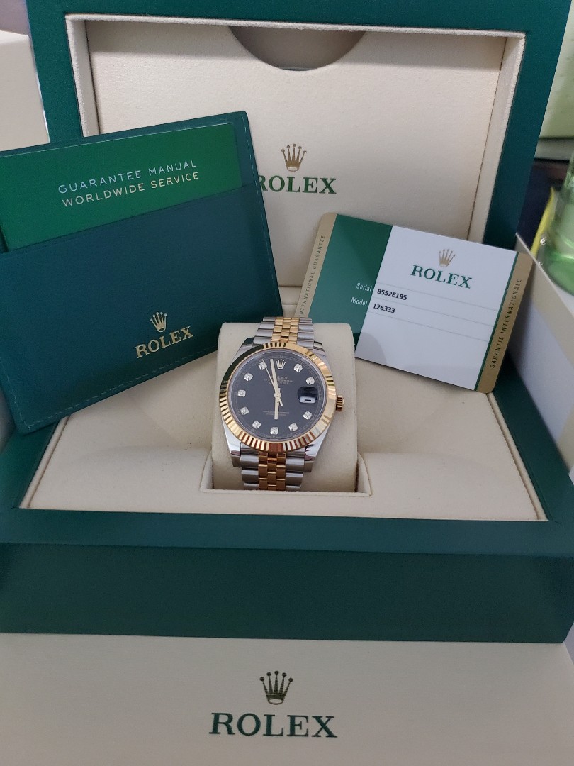 Rolex DateJust 41 Two-Tone 126333 Black Diamonds, Luxury, Watches on  Carousell