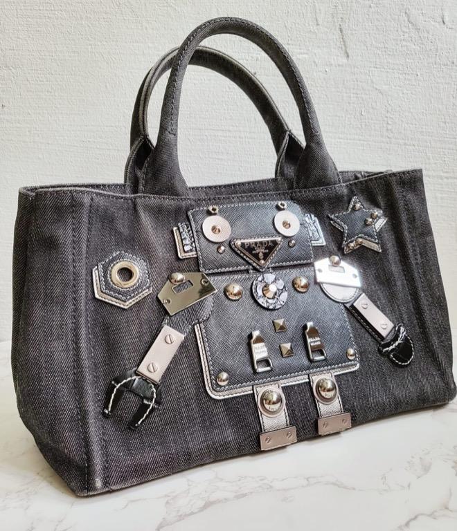 Vintage Prada Robot Denim 2way Bag (Black), Luxury, Bags & Wallets 