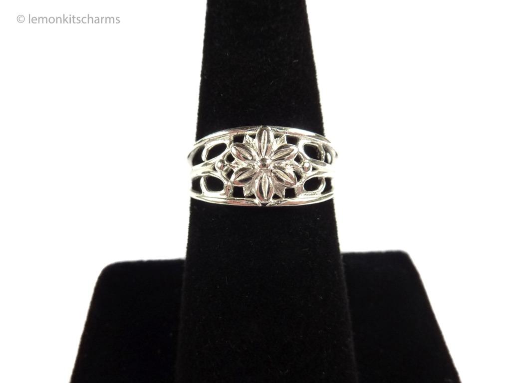 Vintage 1990s Solid 925 Flower Filigree Ring Size 6.75 rg217 ci