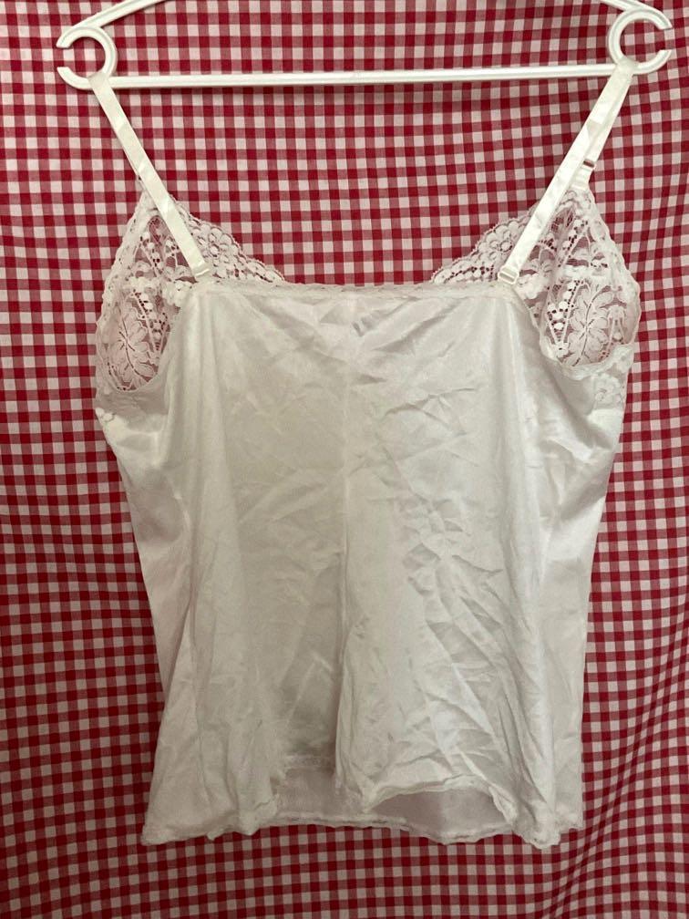 Vintage vassarette white lace cami top camisole singlet, Women's Fashion,  Tops, Sleeveless on Carousell