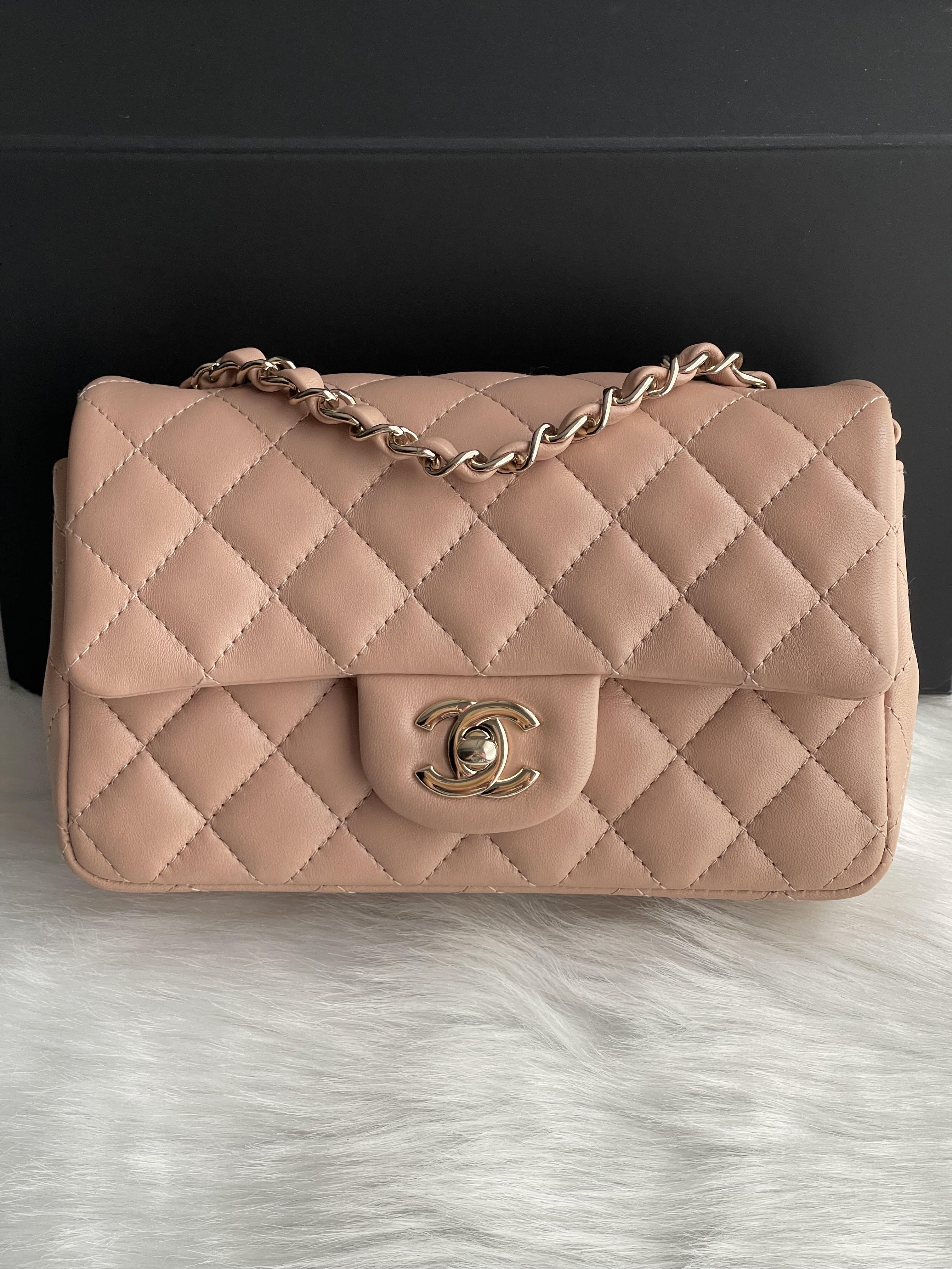 Chanel mini rectangular beige lambskin gold hardware 21A