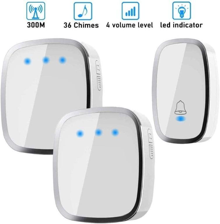 150M LED Wireless Doorbell 36 Chimes Plug-in Receiver Battery Remote Home Ring
