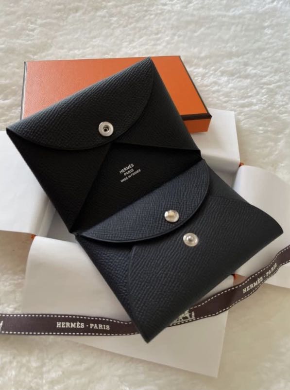 現貨🆕 全新Hermes Calvi Duo cardholder So Black Noir Card Holder 黑卡包, 男裝, 袋,  腰袋、手提袋、小袋- Carousell