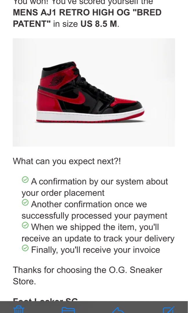 STOCK ON HAND Nike Air Jordan 1 Bred Patent US 8.5 , Men's Fashion,  Footwear, Sneakers on Carousell