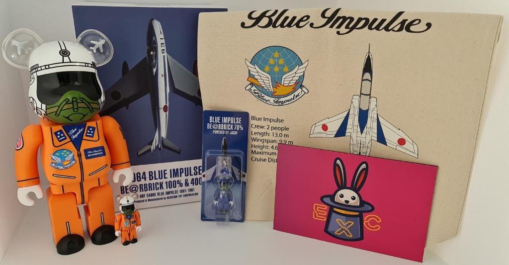 BE@RBRICK 100% & 400% 1964 BLUE IMPULSE (Orange Suit) Bundle Gift Set