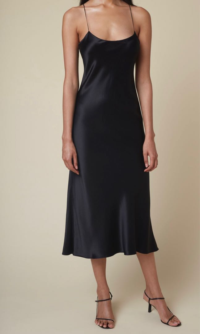 Black slip satin dress, Women's Fashion, Dresses & Sets, Dresses on