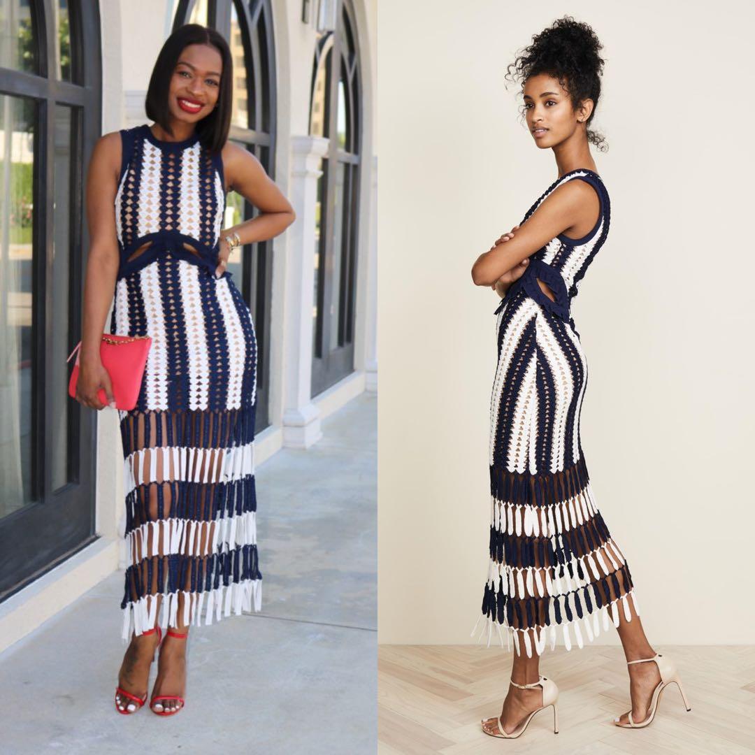 Self portrait crochet midi on sale dress