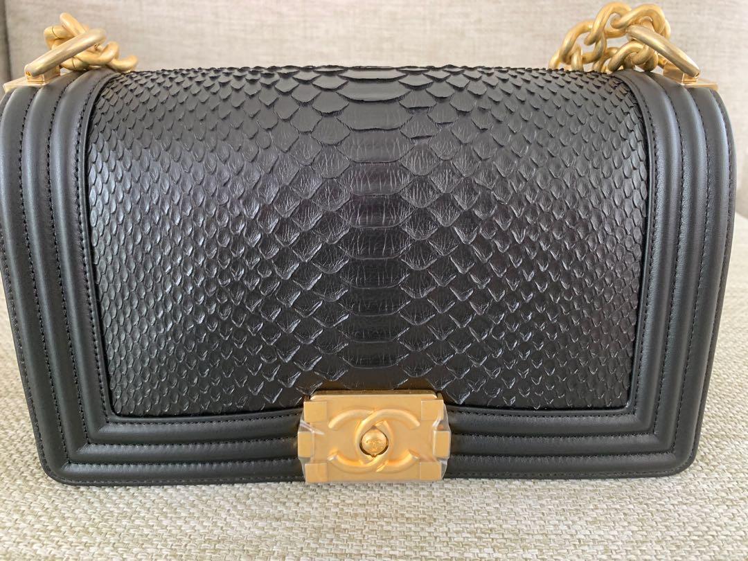 Chanel black python boy (Category: Cross-body Bags) located in Singapore. Submitted by droploopgorgeous (Listing ID 1134418834, Image 2). Description: Brand new in box. Seals all intact. Comes with receipt and cites. No negotiations. .