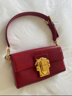 Dolce & Gabbana Lucia Shoulder Bag Lizard Embossed Leather Mini Pink