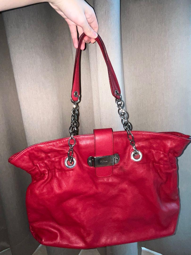 Furla red leather handbag sale