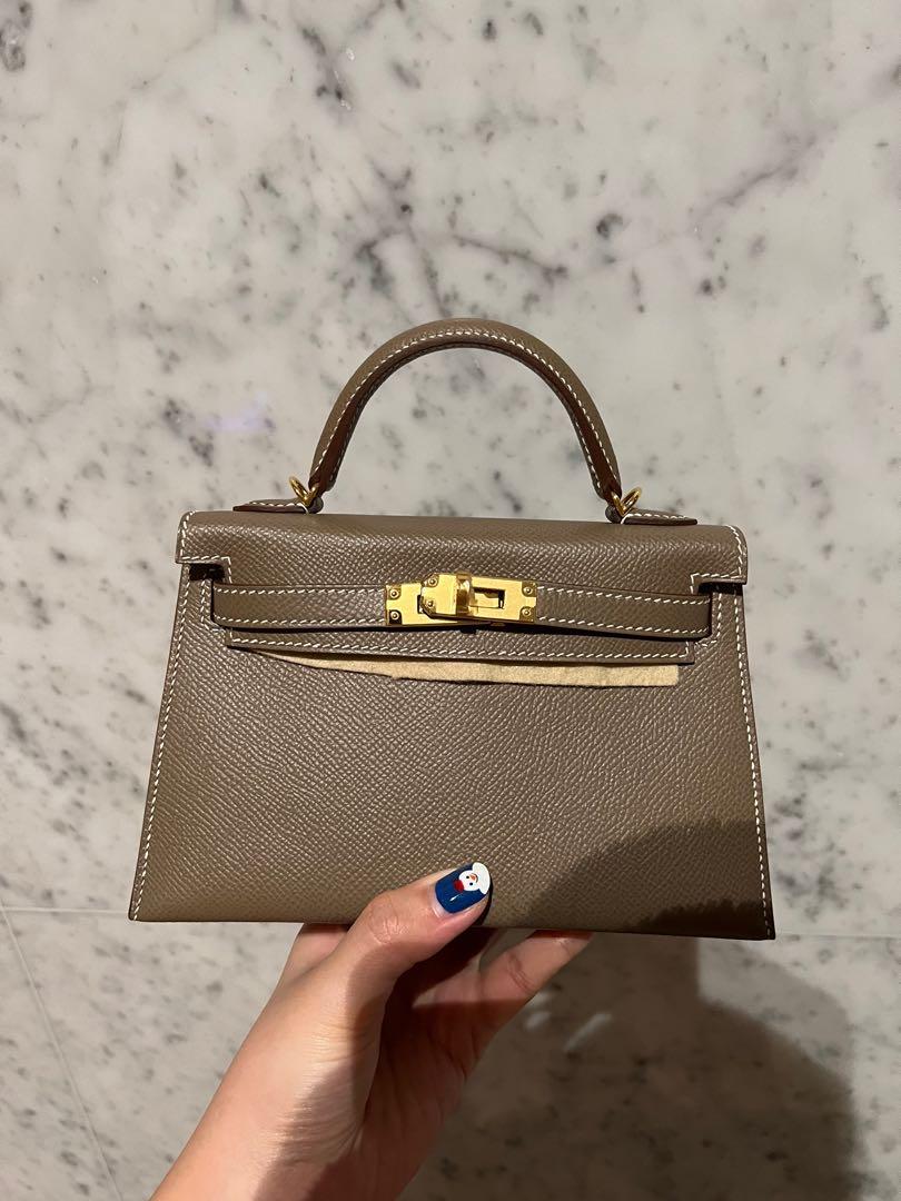 Hermes Mini Kelly 2 Etoupe/Epsom/GHW, Women's Fashion, Bags & Wallets,  Purses & Pouches on Carousell