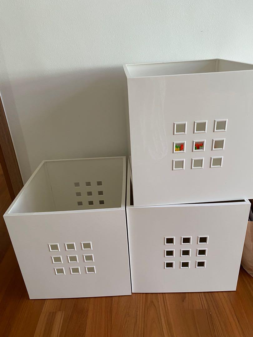 IKEA Kallax Shelving Unit W/3 IKEA Lekman Boxes For Sale In