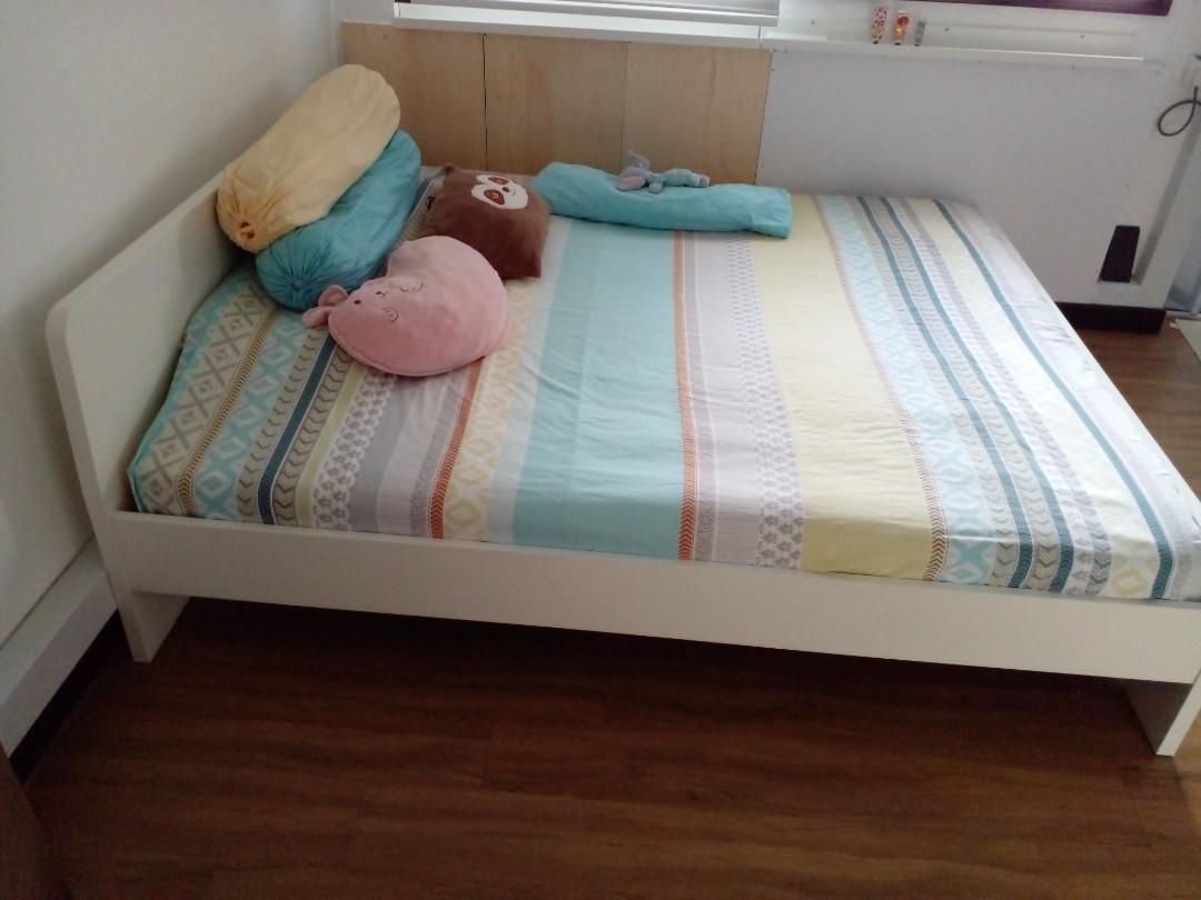 IKEA Askvoll bed frame white (King size), Furniture & Home Living