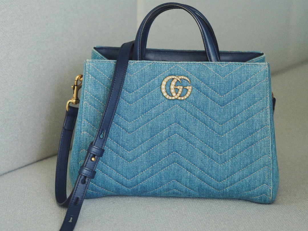 LN Gucci Limited Japan GG Marmont Denim Hand Bag with Strap