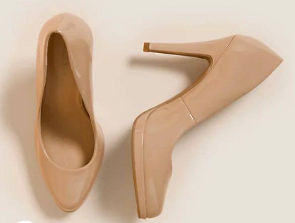 M S Stiletto Wide Fit Heel Court Shoes Nude
