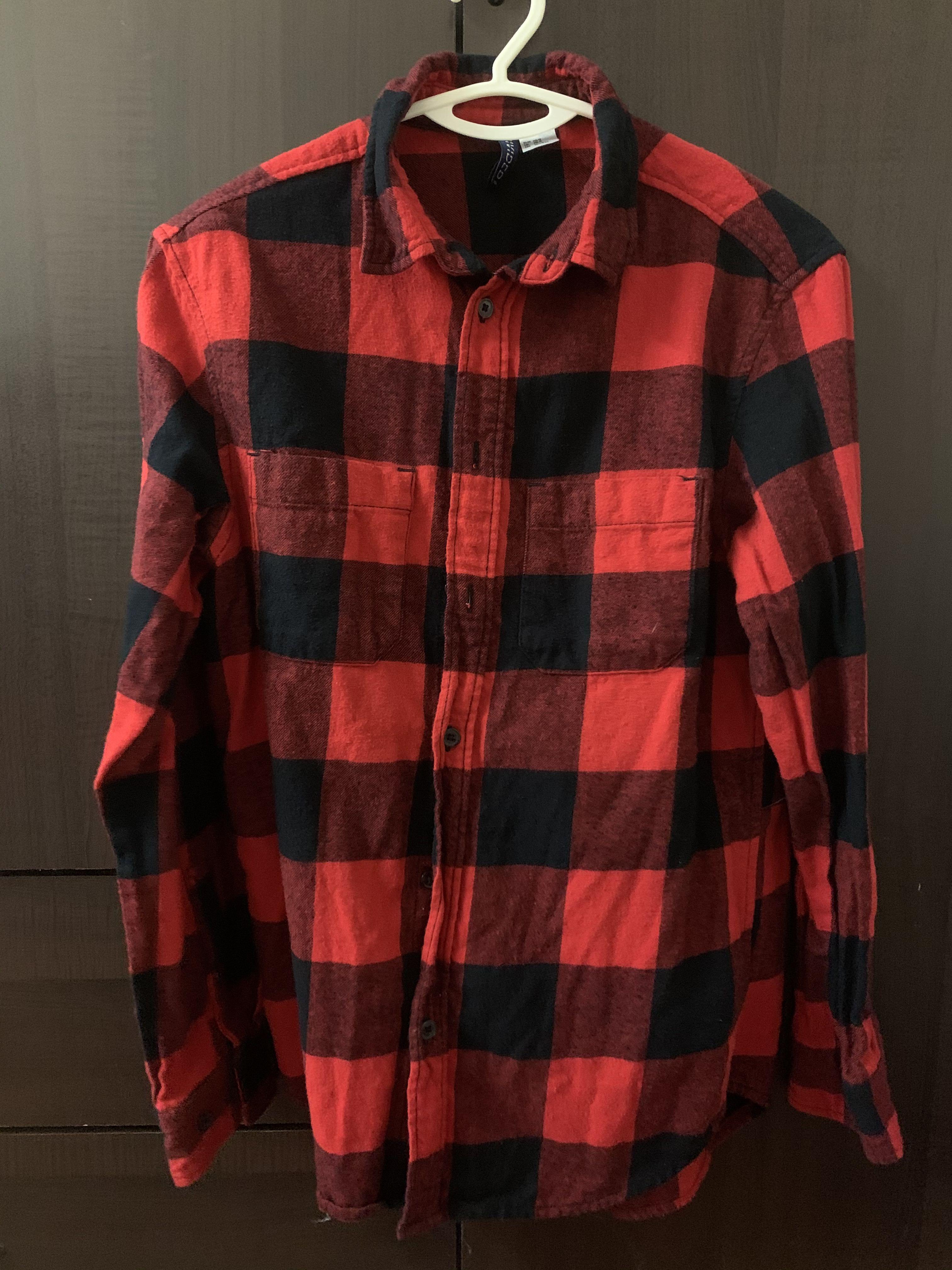 H\u0026M Red Flannel Shirt, Women's Fashion 