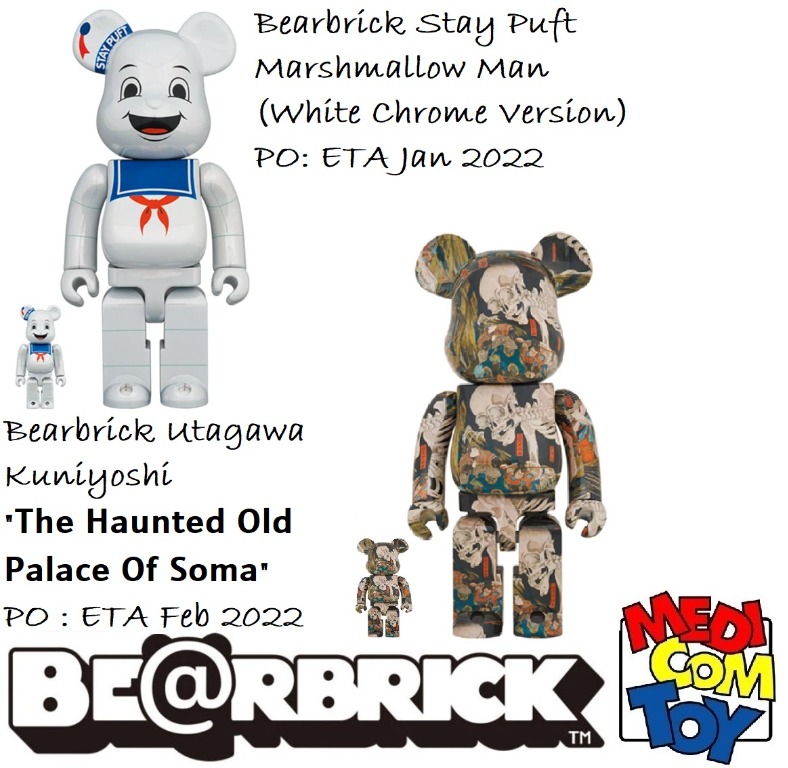 Bearbrick Ghostbusters Stay Puft Marshmallow Man – Version White Chrome 400% + 100%, Medicom, Neuf